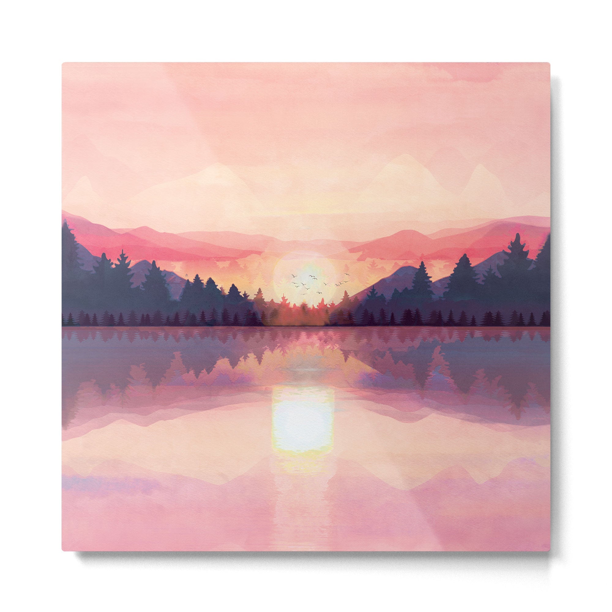 Morning Sunshine over the Peaceful Mountain Lake Metal Print | TeksDecor