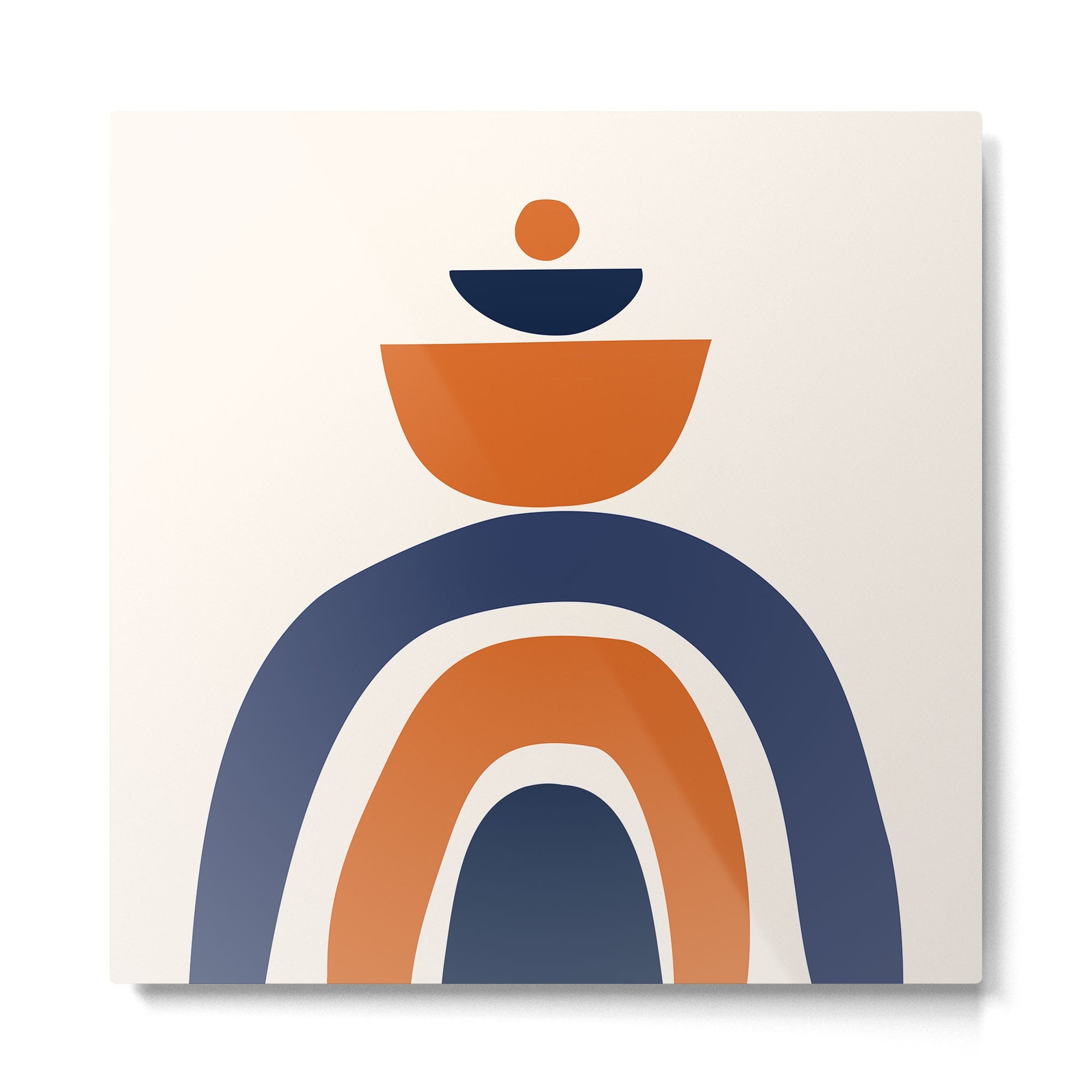 Abstract Shapes 14 in Orange and Navy Blue (Rainbow and Moon Phases Abstraction) Metal Print | TeksDecor