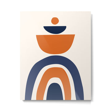 Abstract Shapes 14 in Orange and Navy Blue (Rainbow and Moon Phases Abstraction) Metal Print | TeksDecor
