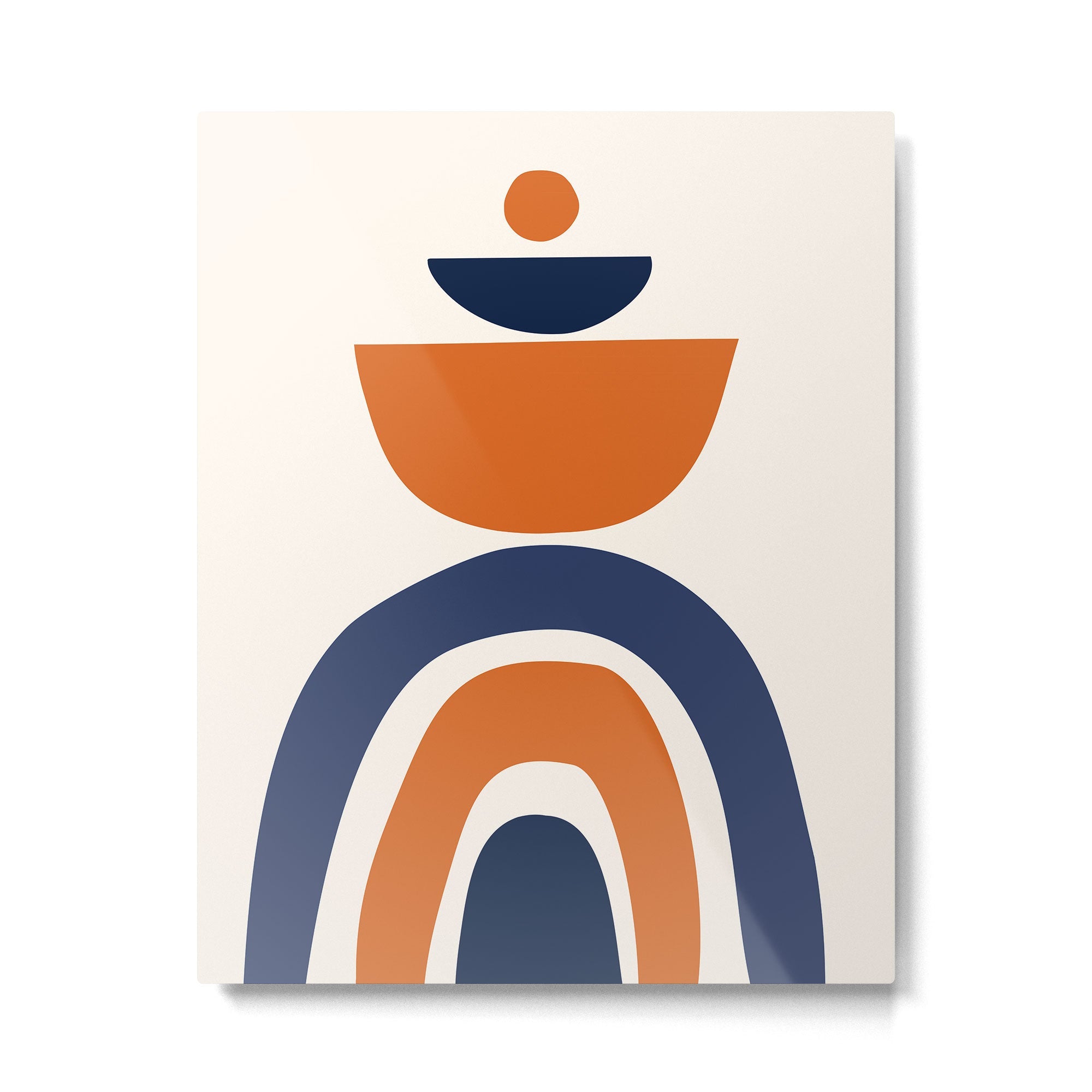 Abstract Shapes 14 in Orange and Navy Blue (Rainbow and Moon Phases Abstraction) Metal Print | TeksDecor