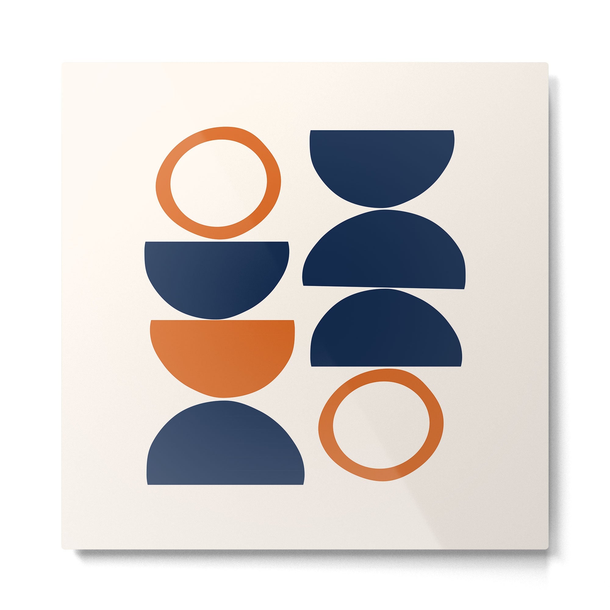 Abstract Shapes 19 in Orange and Navy Blue Metal Print | TeksDecor