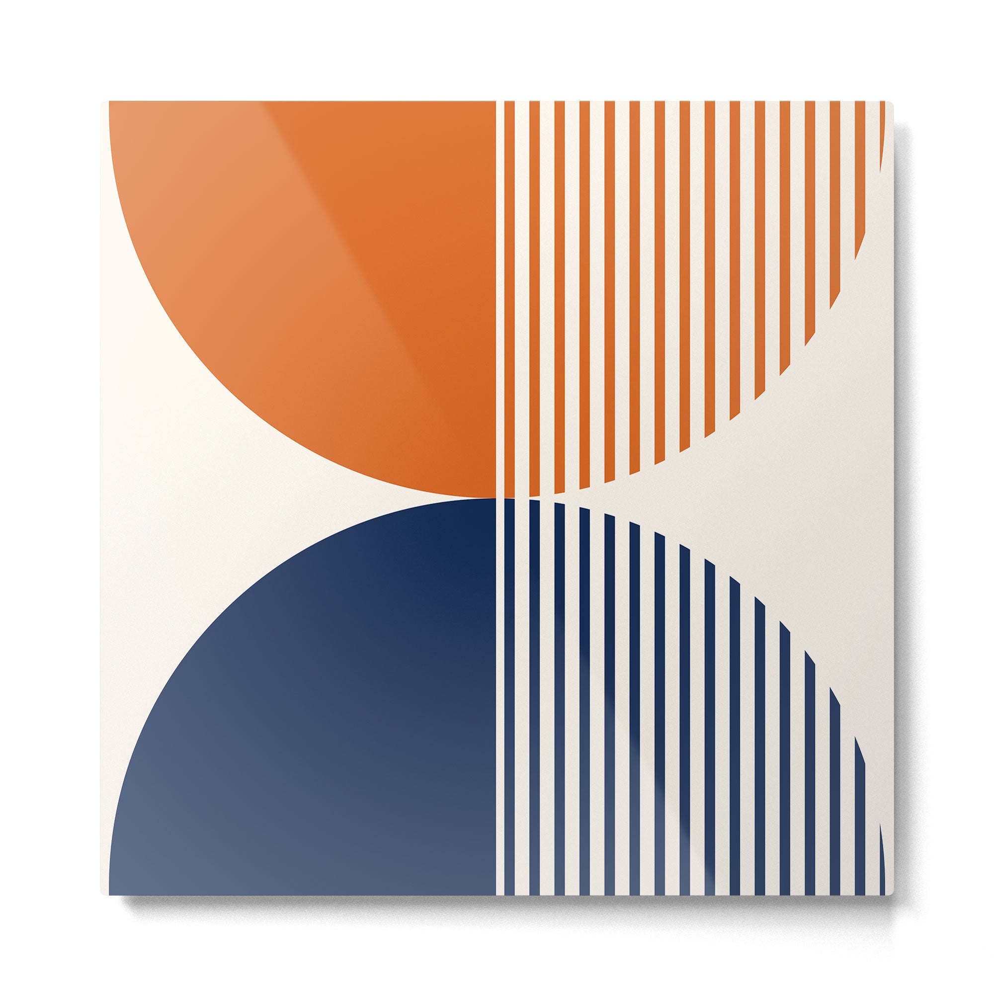 Abstraction Shapes 116 in Navy Blue Orange (Moon Phase Abstract)  Metal Print | TeksDecor