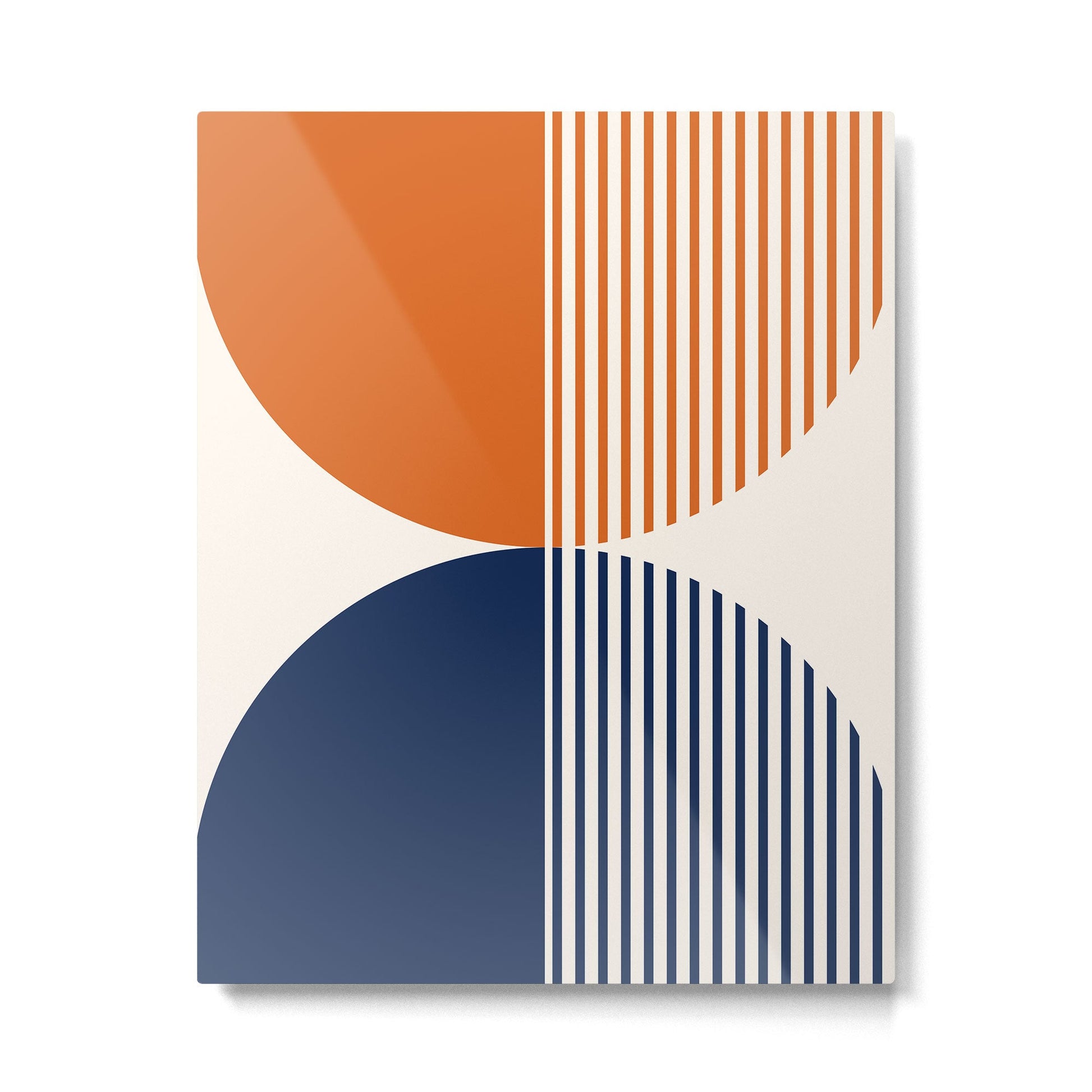 Abstraction Shapes 116 in Navy Blue Orange (Moon Phase Abstract)  Metal Print | TeksDecor