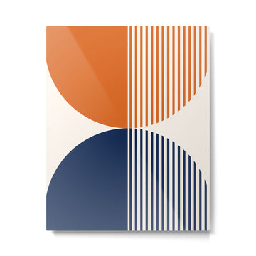 Abstraction Shapes 116 in Navy Blue Orange (Moon Phase Abstract)  Metal Print | TeksDecor