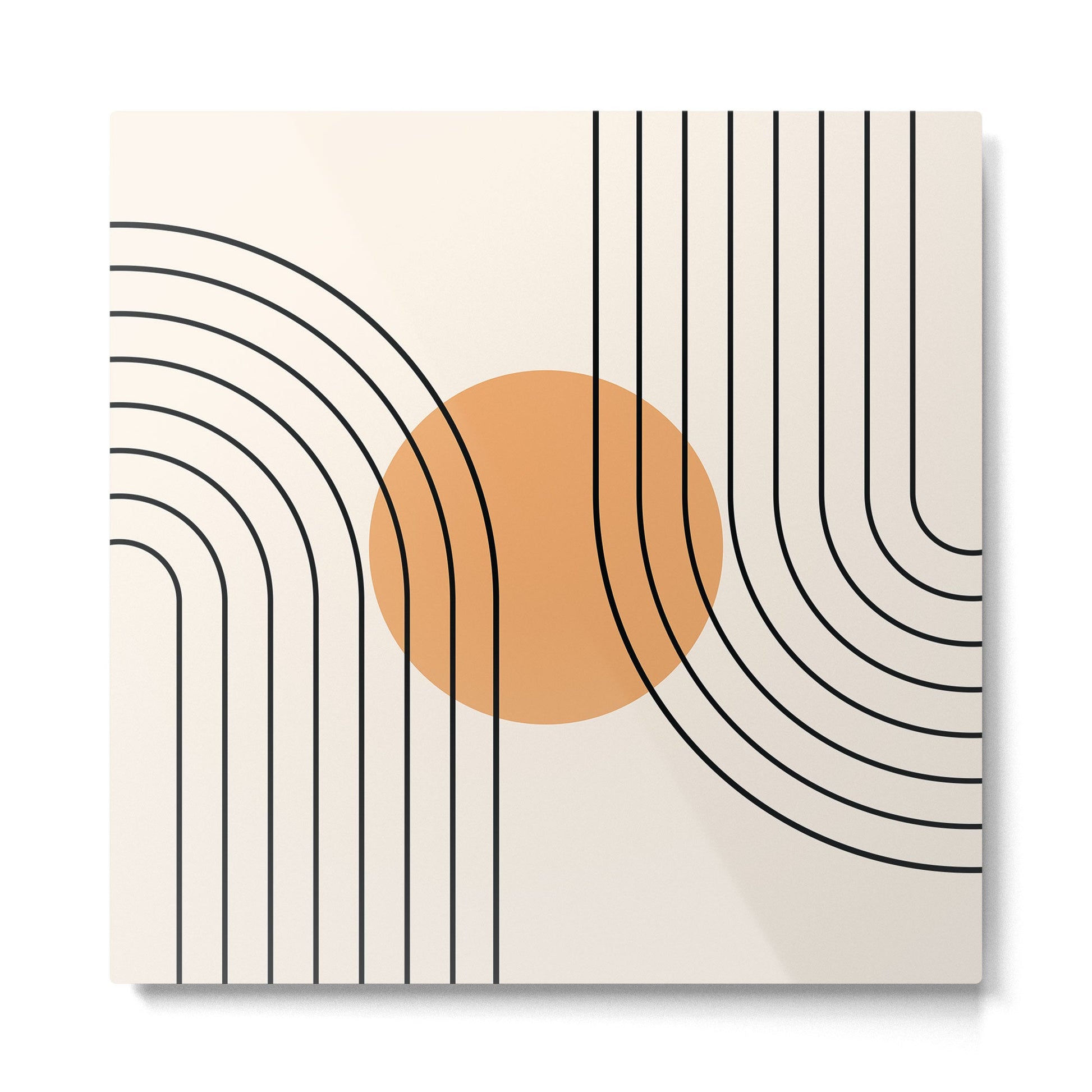 Geometric Lines in Black and Beige 14 (Rainbow and Sun Abstraction) Metal Print | TeksDecor