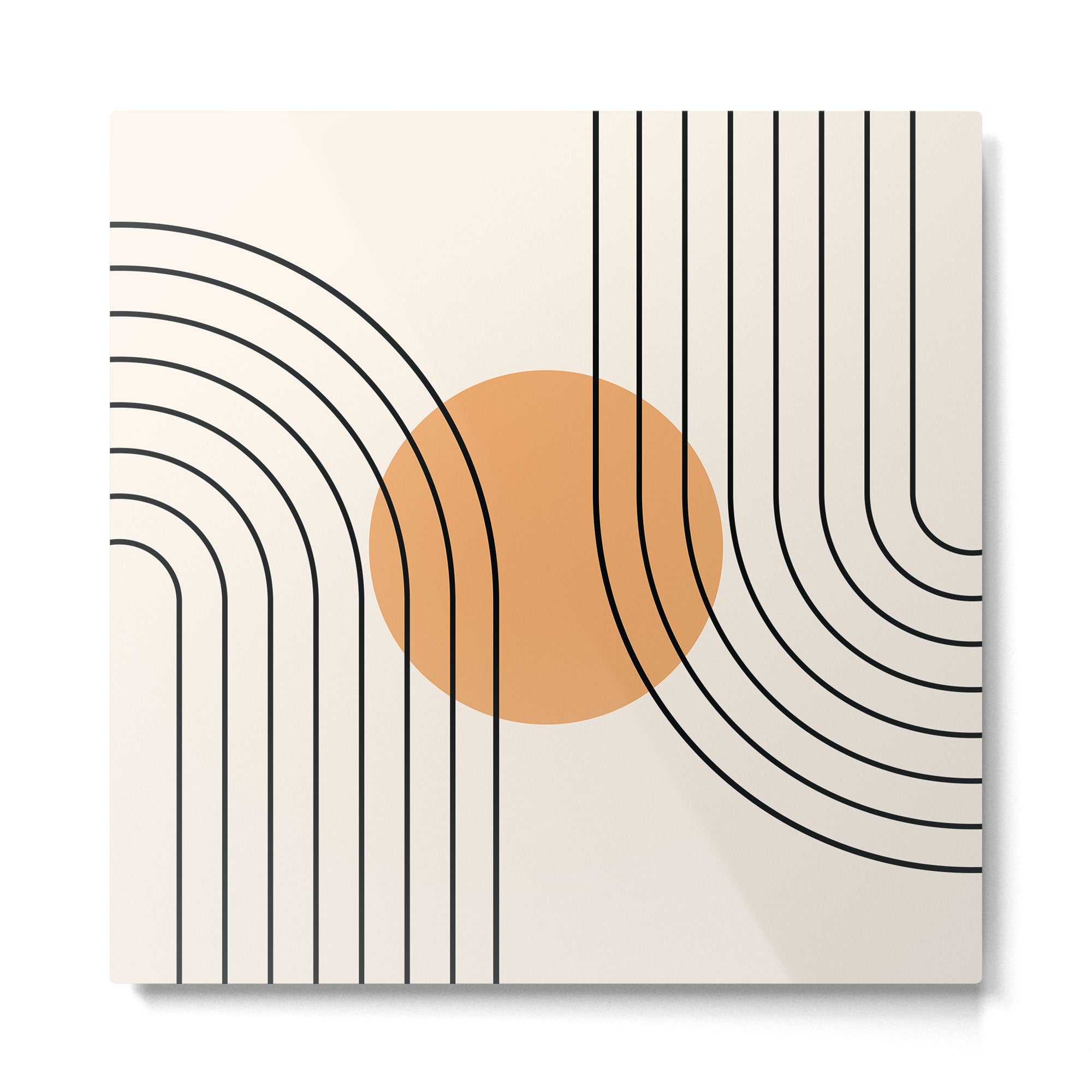 Geometric Lines in Black and Beige 14 (Rainbow and Sun Abstraction) Metal Print | TeksDecor