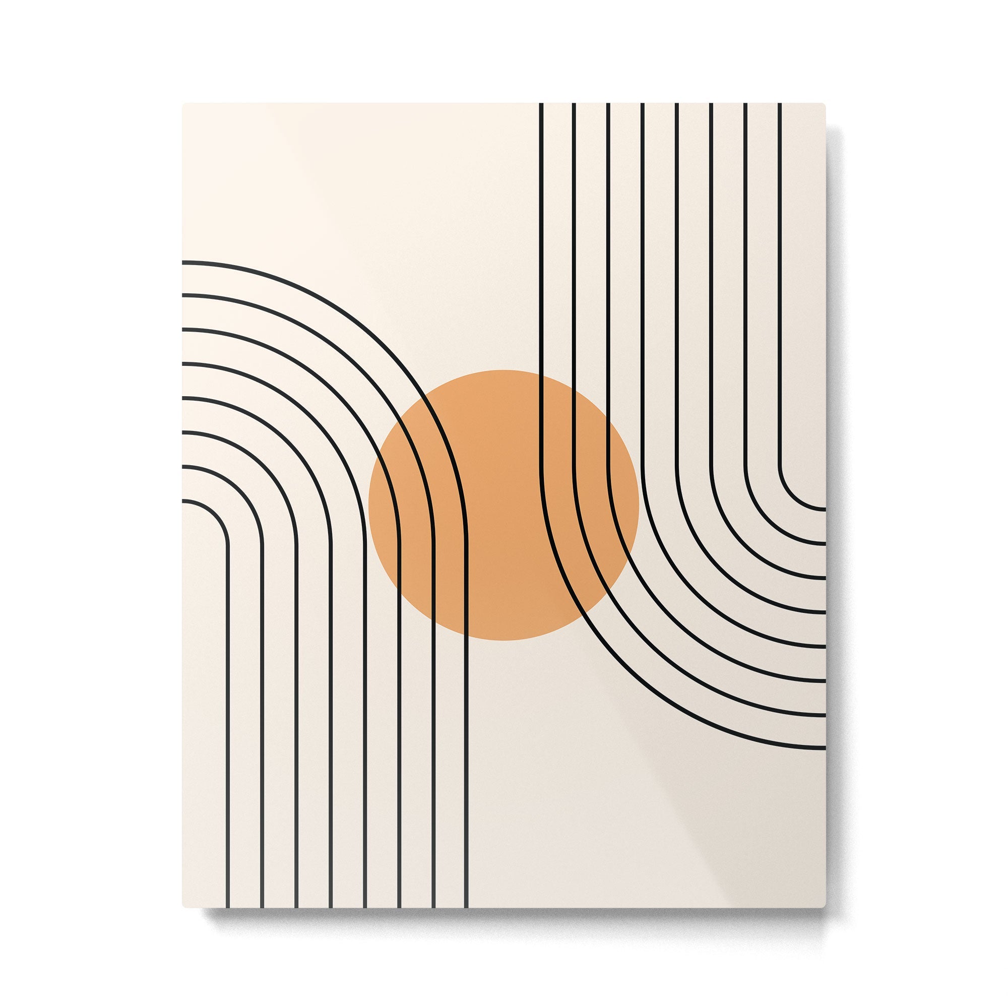 Geometric Lines in Black and Beige 14 (Rainbow and Sun Abstraction) Metal Print | TeksDecor