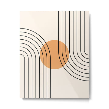 Geometric Lines in Black and Beige 14 (Rainbow and Sun Abstraction) Metal Print | TeksDecor