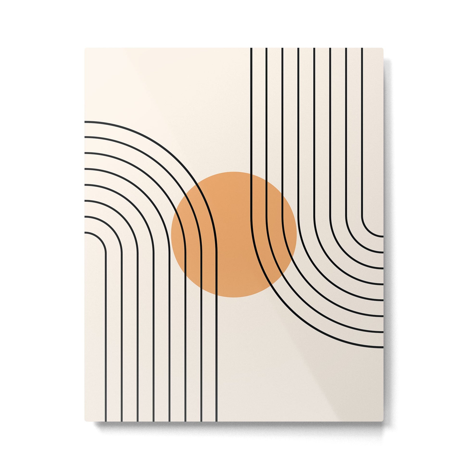 Geometric Lines in Black and Beige 14 (Rainbow and Sun Abstraction) Metal Print | TeksDecor