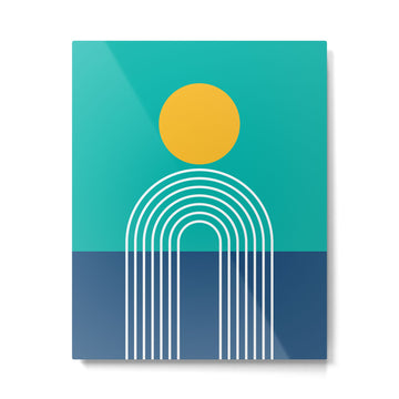 Geometric Lines in Blue Teal Yellow (Sun and Rainbow abstraction) Metal Print | TeksDecor