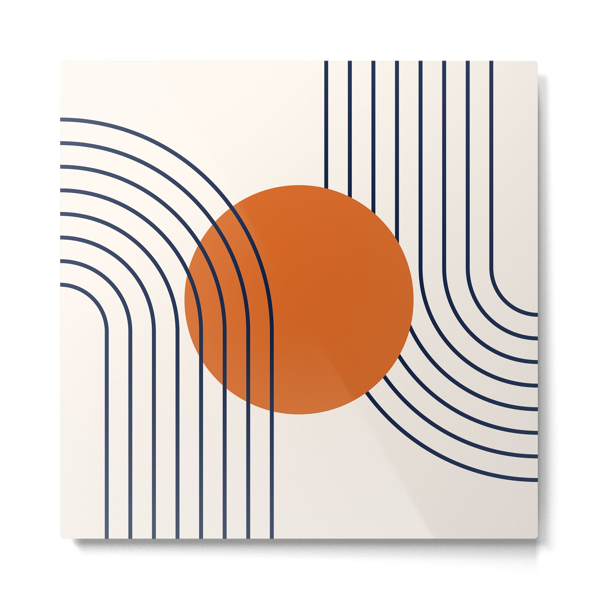 Geometric Lines in Navy Blue Orange 1 (Rainbow Abstraction) Metal Print | TeksDecor