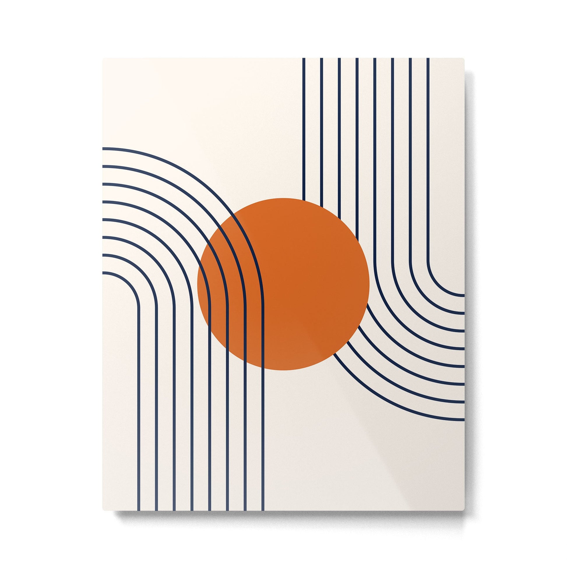 Geometric Lines in Navy Blue Orange 1 (Rainbow Abstraction) Metal Print | TeksDecor