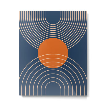 Geometric Lines in Orange and Navy Blue 2 (Sun and Rainbow Abstract) Metal Print | TeksDecor