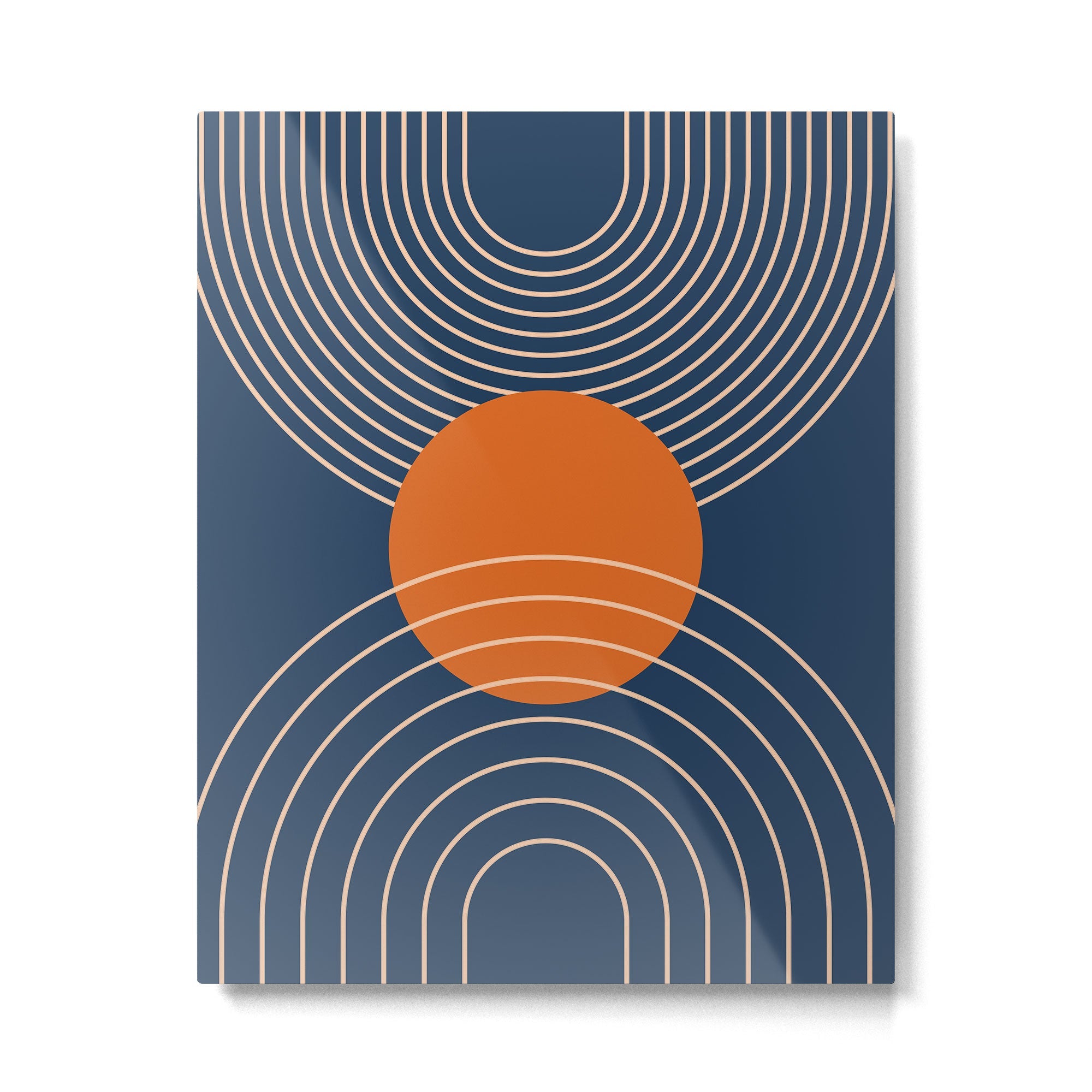 Geometric Lines in Orange and Navy Blue 2 (Sun and Rainbow Abstract) Metal Print | TeksDecor