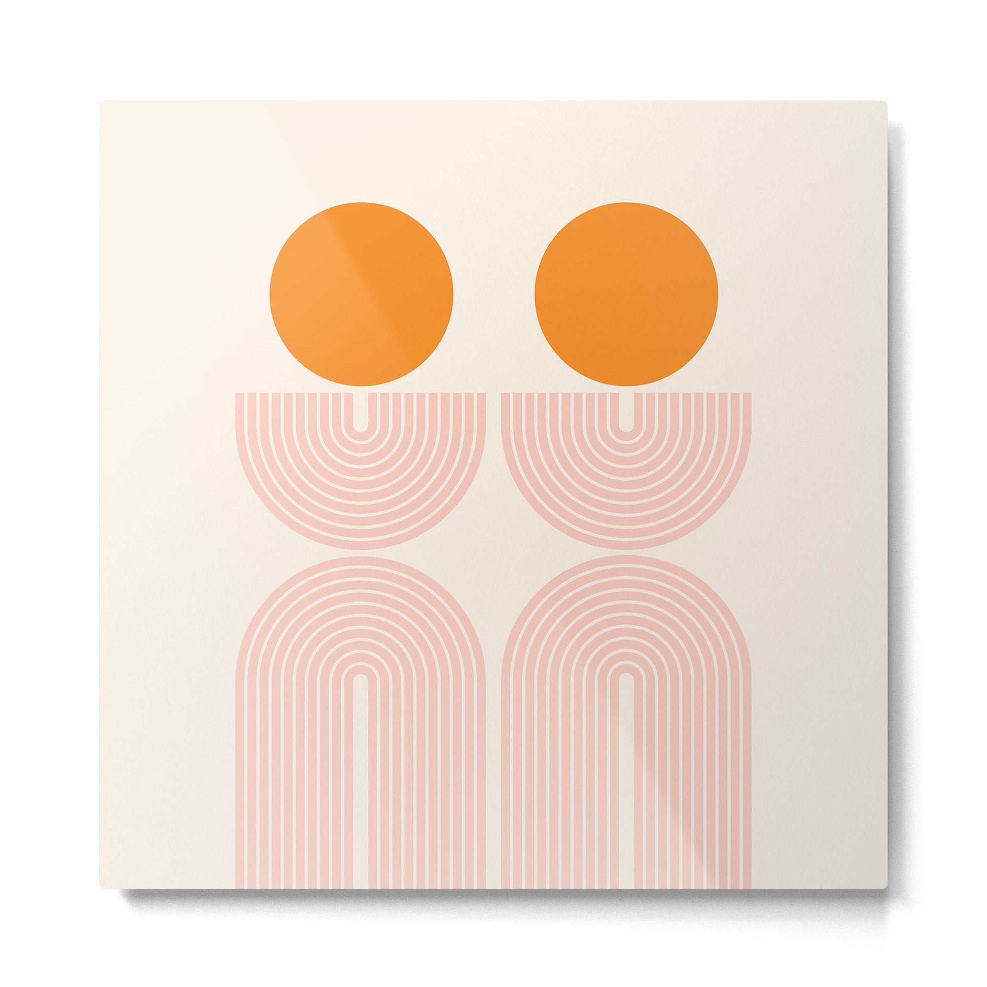 Mid Century Modern Geometric 43 in Coral Orange (Rainbow and Sun Abstraction) Metal Print | TeksDecor