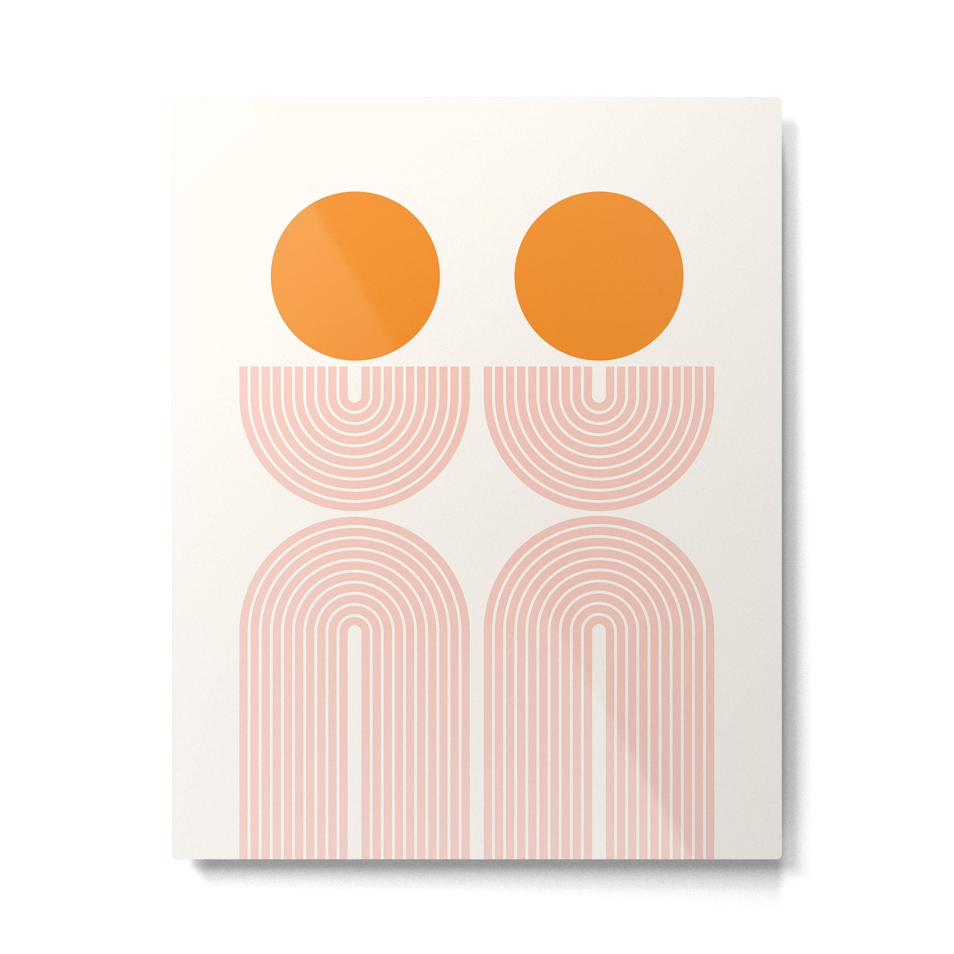 Mid Century Modern Geometric 43 in Coral Orange (Rainbow and Sun Abstraction) Metal Print | TeksDecor