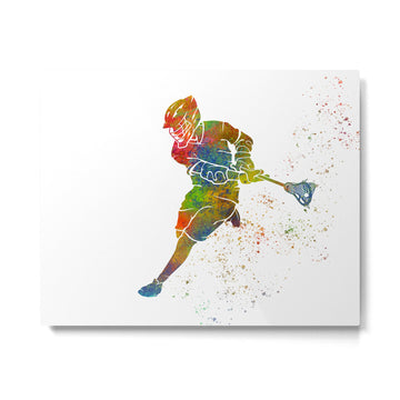 Lacrosse in watercolor Metal Print | TeksDecor
