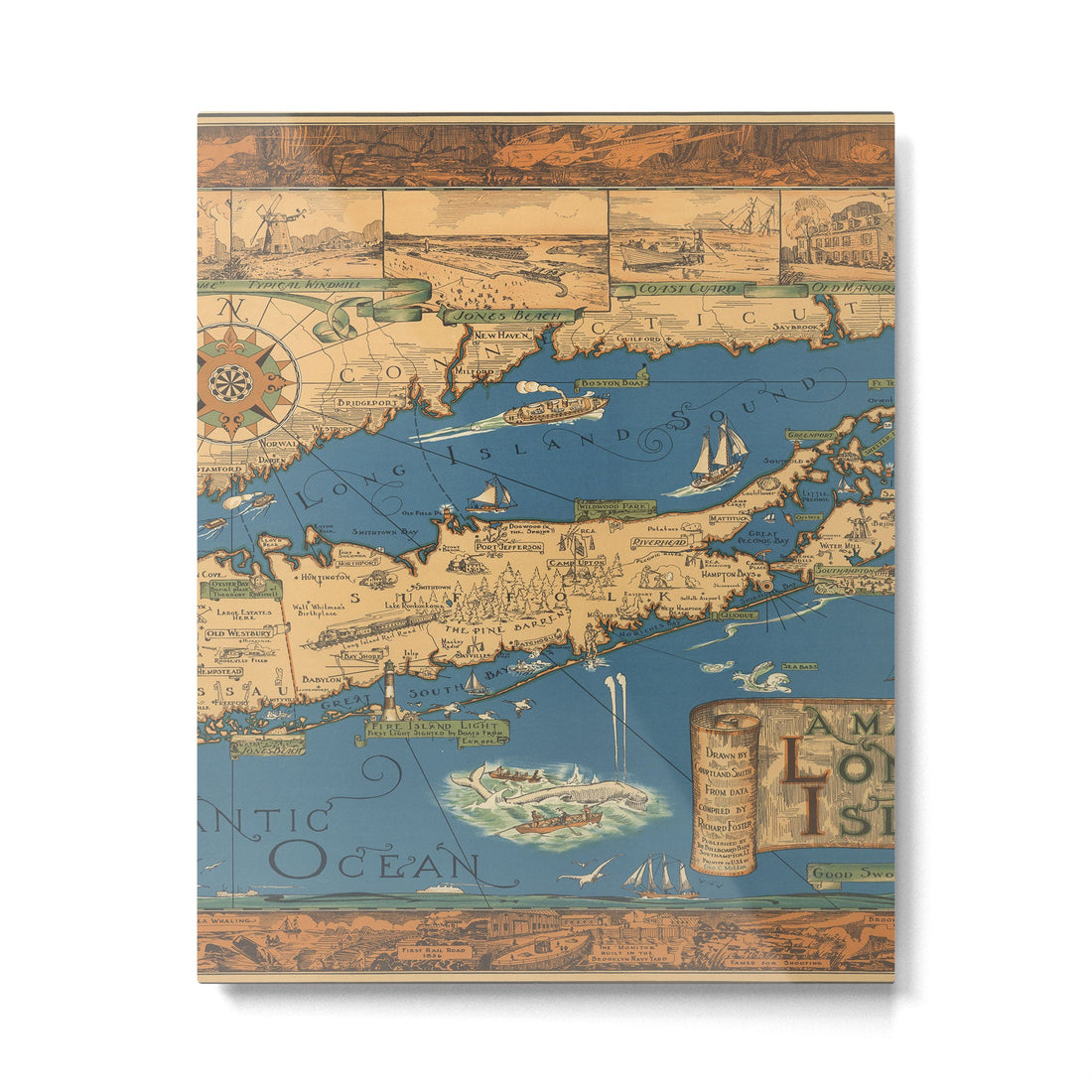 Long Island map.-Vintage Pictorial Map Metal Print | TeksDecor