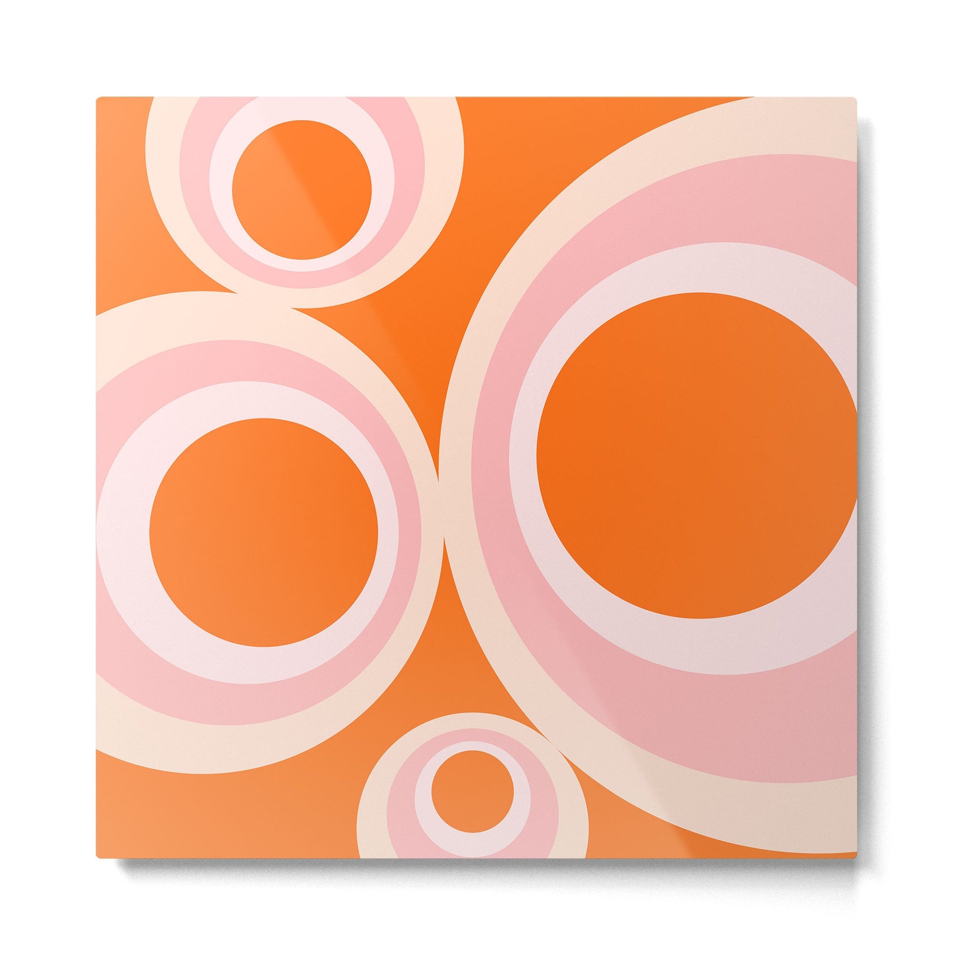 Calida - Retro Geometric Circle Pattern in Orange and Pink Metal Print | TeksDecor