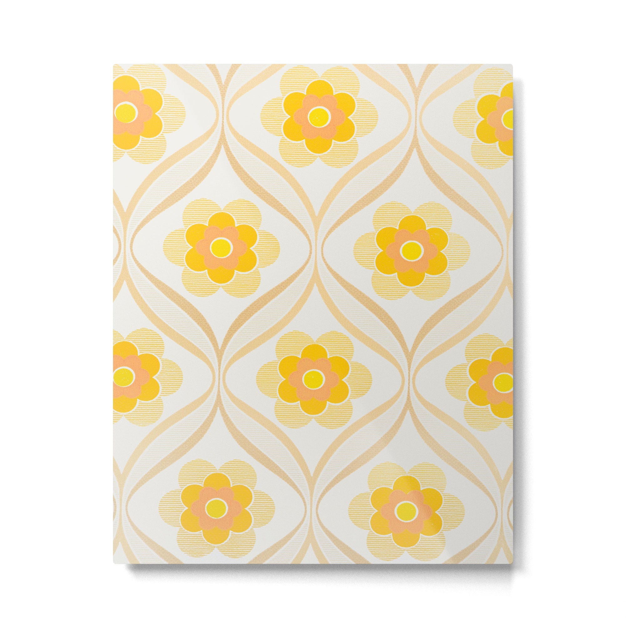 Vintage 70s Yellow Floral Pattern Metal Print | TeksDecor