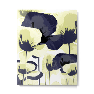 Dark Blue and Light Yellow Poppies On A White Background Fall Mood #decor #society6 #buyart Metal Print | TeksDecor