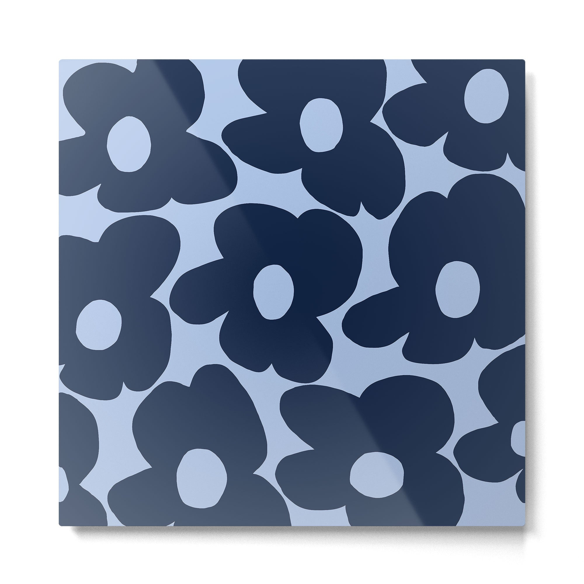 Large Dark Blue Retro Flowers Baby Blue Background #decor #society6 #buyart Metal Print | TeksDecor