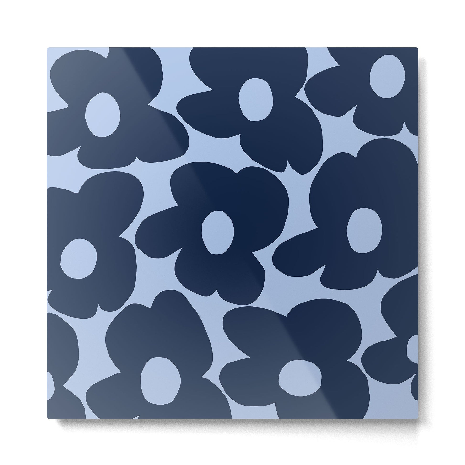 Large Dark Blue Retro Flowers Baby Blue Background #decor #society6 #buyart Metal Print | TeksDecor