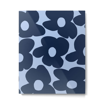 Large Dark Blue Retro Flowers Baby Blue Background #decor #society6 #buyart Metal Print | TeksDecor