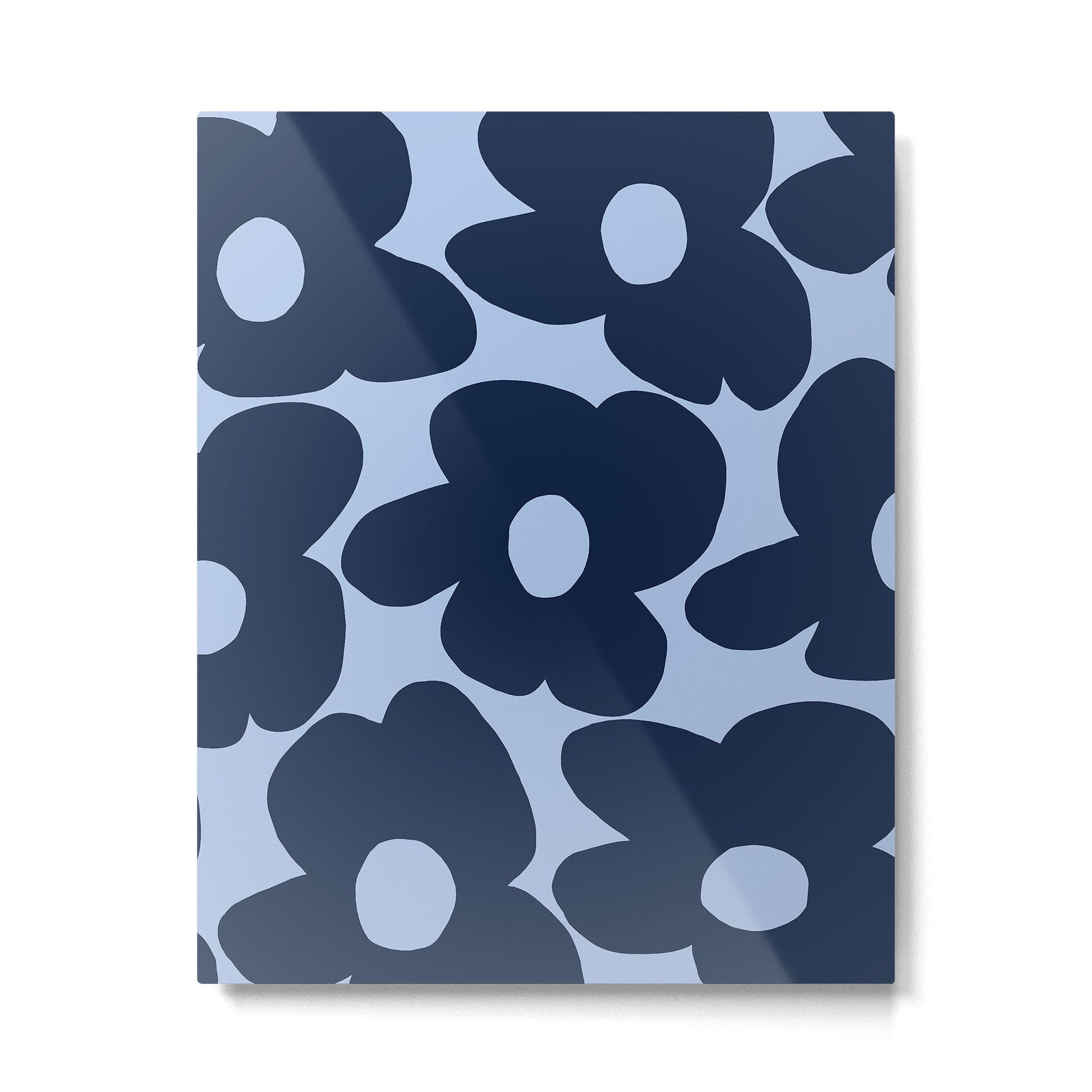 Large Dark Blue Retro Flowers Baby Blue Background #decor #society6 #buyart Metal Print | TeksDecor