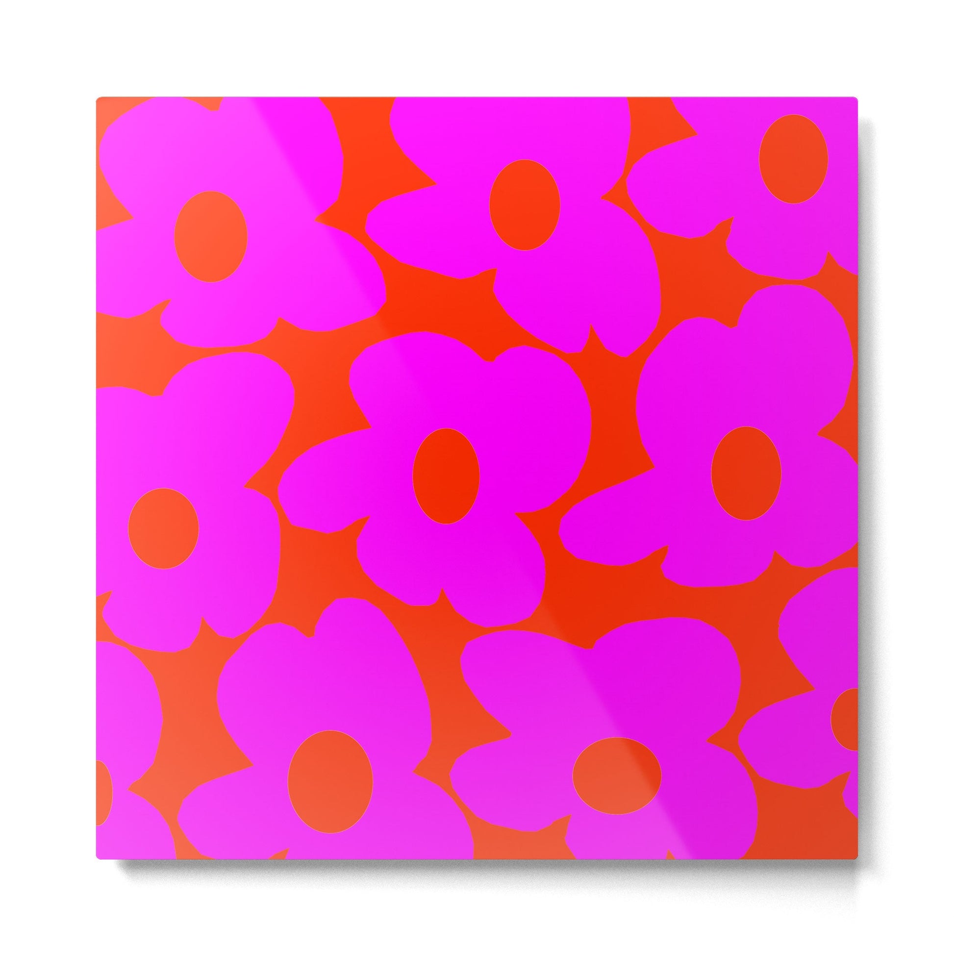 Pink Retro Flowers Orange Red Background #decor #society6 #buyart Metal Print | TeksDecor