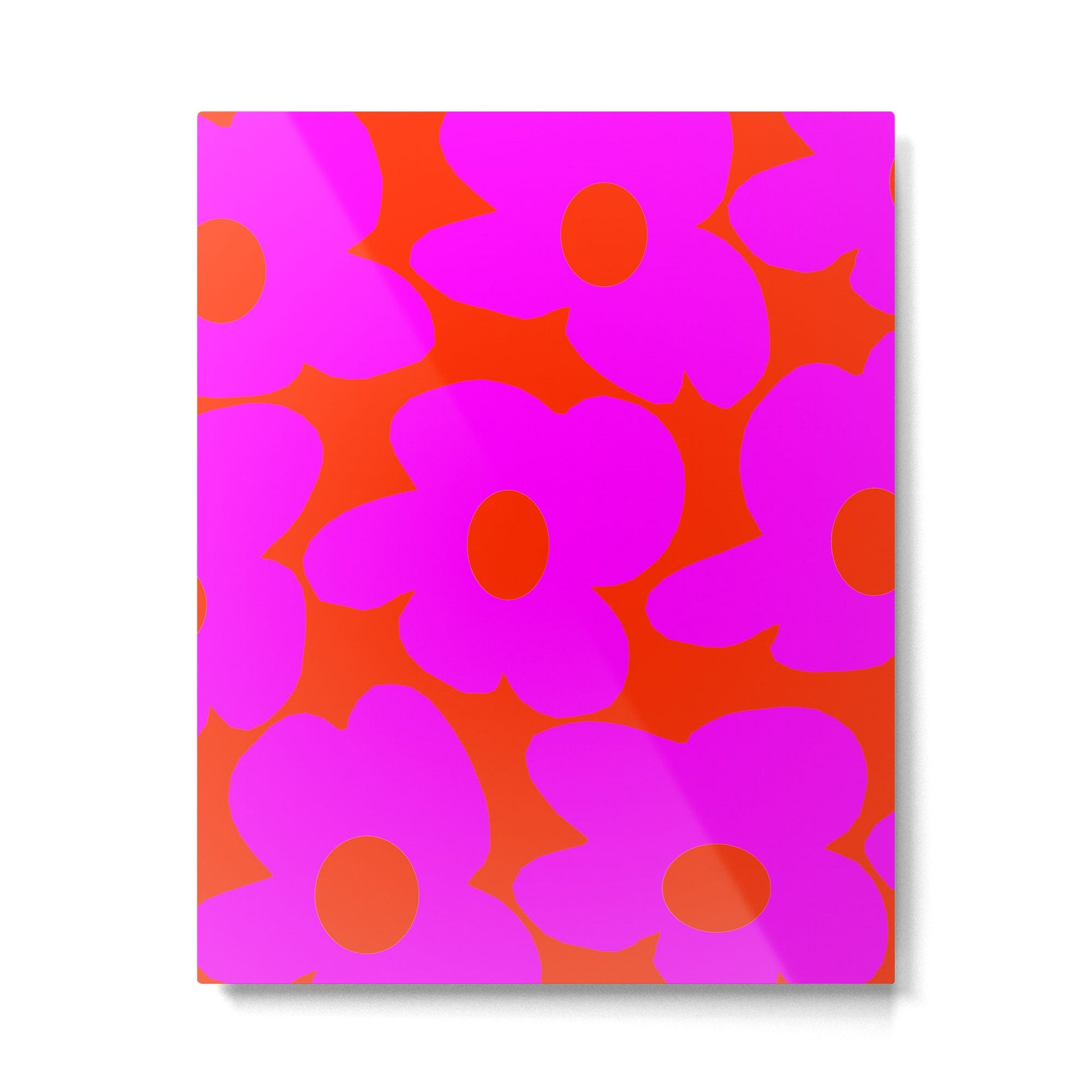Pink Retro Flowers Orange Red Background #decor #society6 #buyart Metal Print | TeksDecor