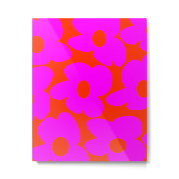 Pink Retro Flowers Orange Red Background #decor #society6 #buyart Metal Print | TeksDecor