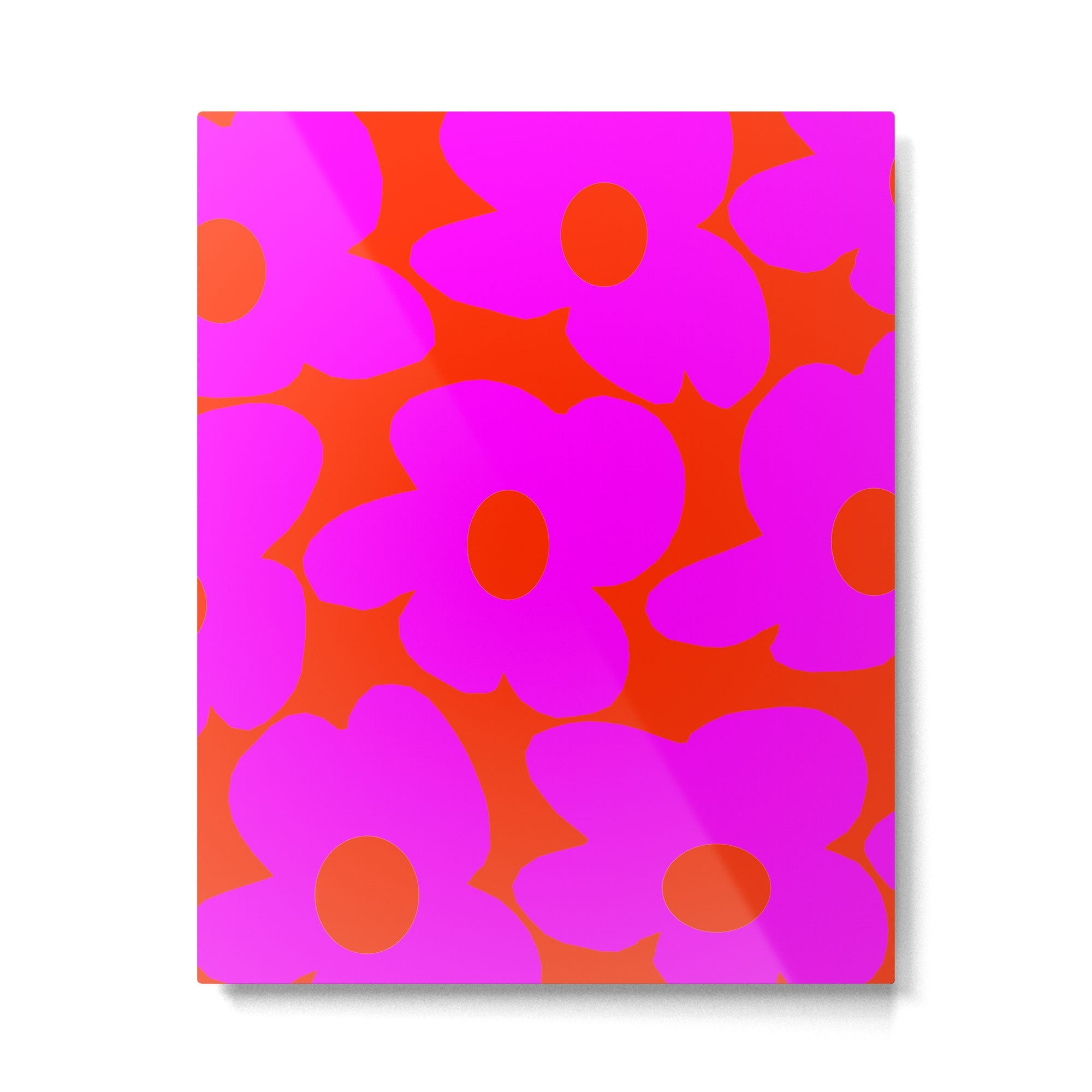 Pink Retro Flowers Orange Red Background #decor #society6 #buyart Metal Print | TeksDecor