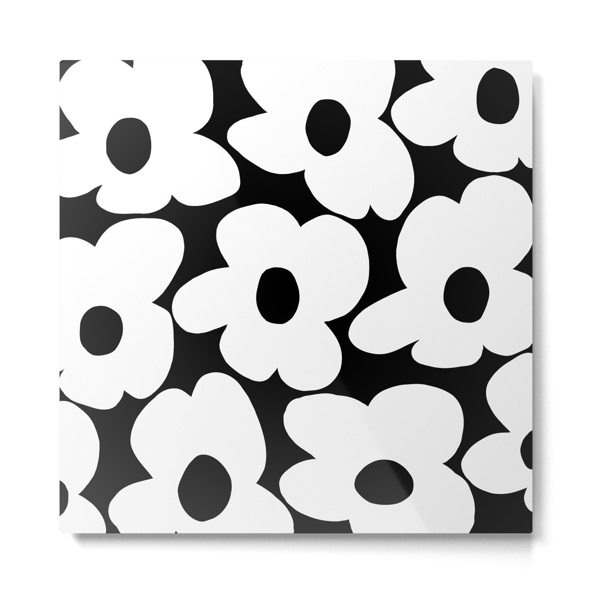 White Retro Flowers Black Background #decor #society6 #buyart Metal Print | TeksDecor