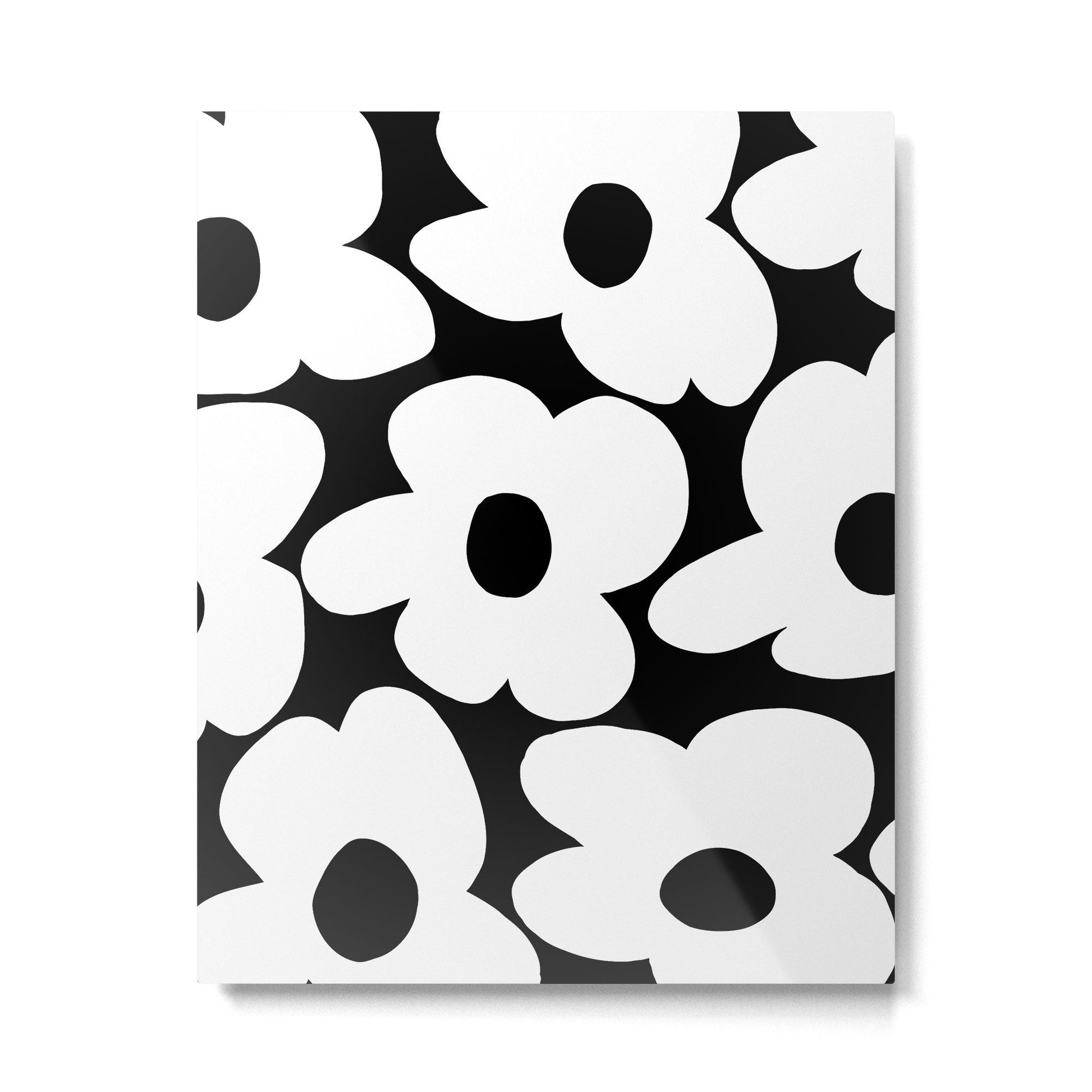 White Retro Flowers Black Background #decor #society6 #buyart Metal Print | TeksDecor