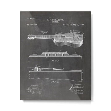 Acoustic Guitar Patent - Guitar Player Music Lover Art - Black Chalkboard Metal Print | TeksDecor