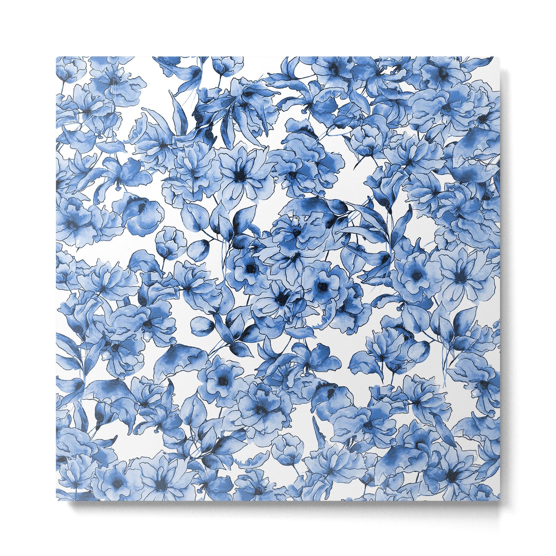 Abstract watercolor navy blue white floral illustration Metal Print | TeksDecor