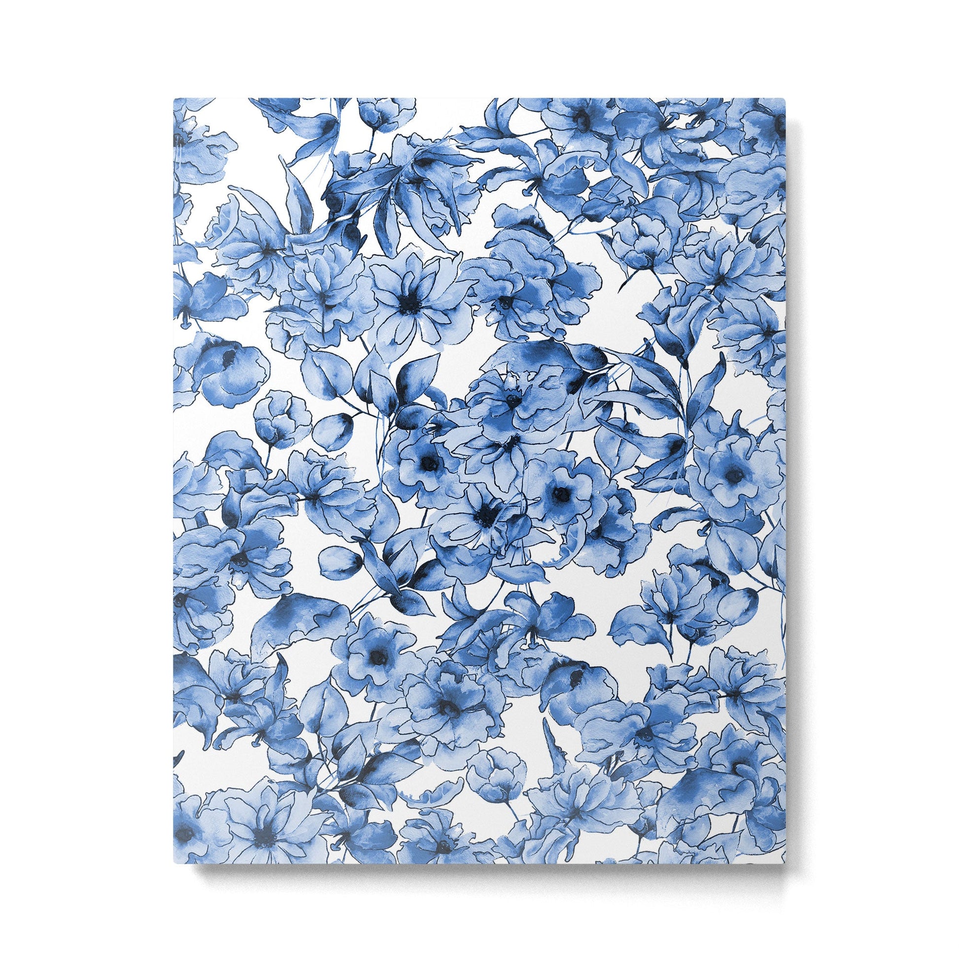 Abstract watercolor navy blue white floral illustration Metal Print | TeksDecor
