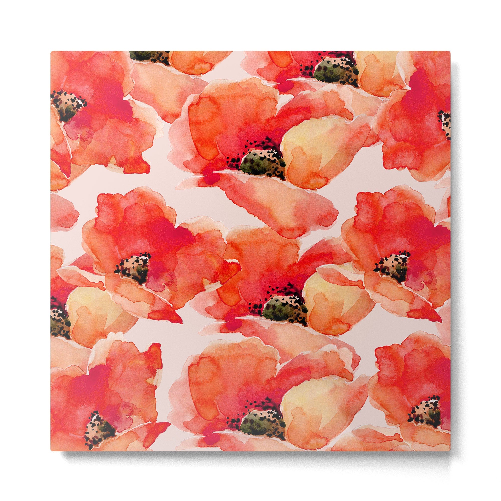 Abstract watercolor red orange pink poppies flowers Metal Print | TeksDecor