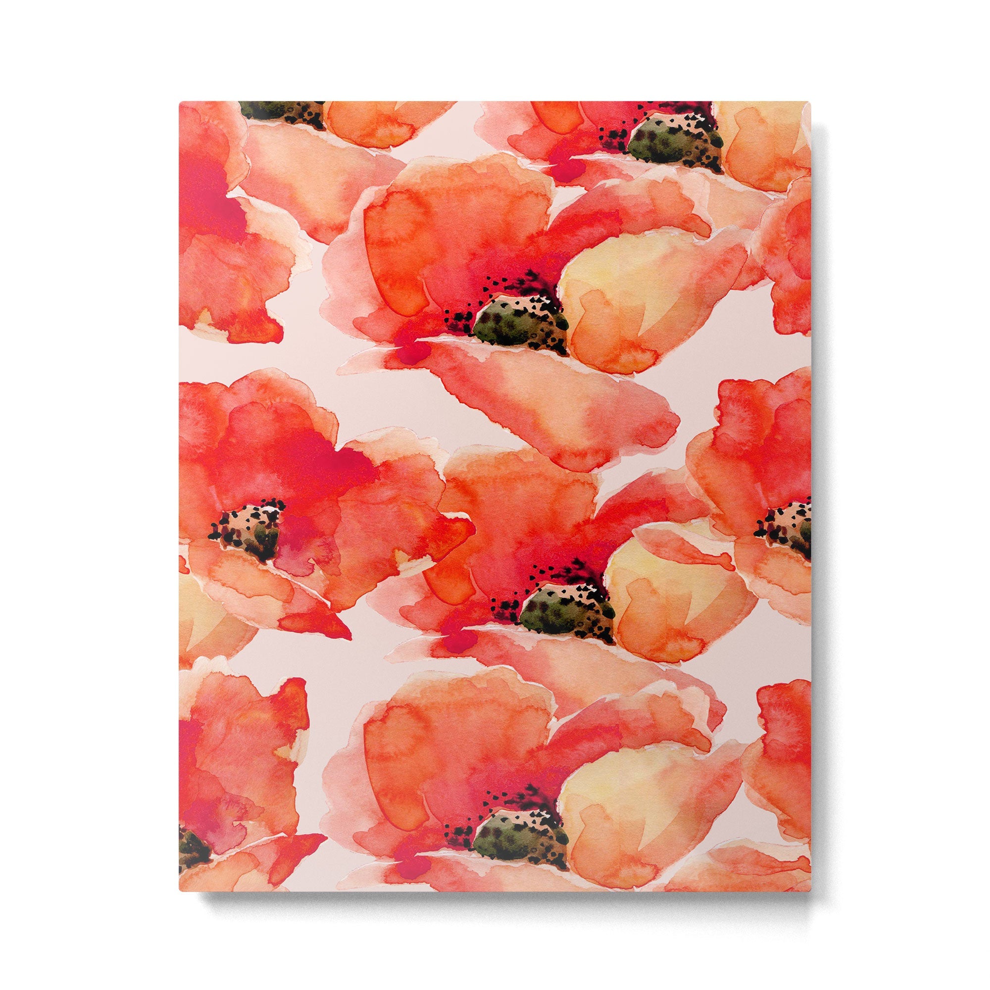 Abstract watercolor red orange pink poppies flowers Metal Print | TeksDecor