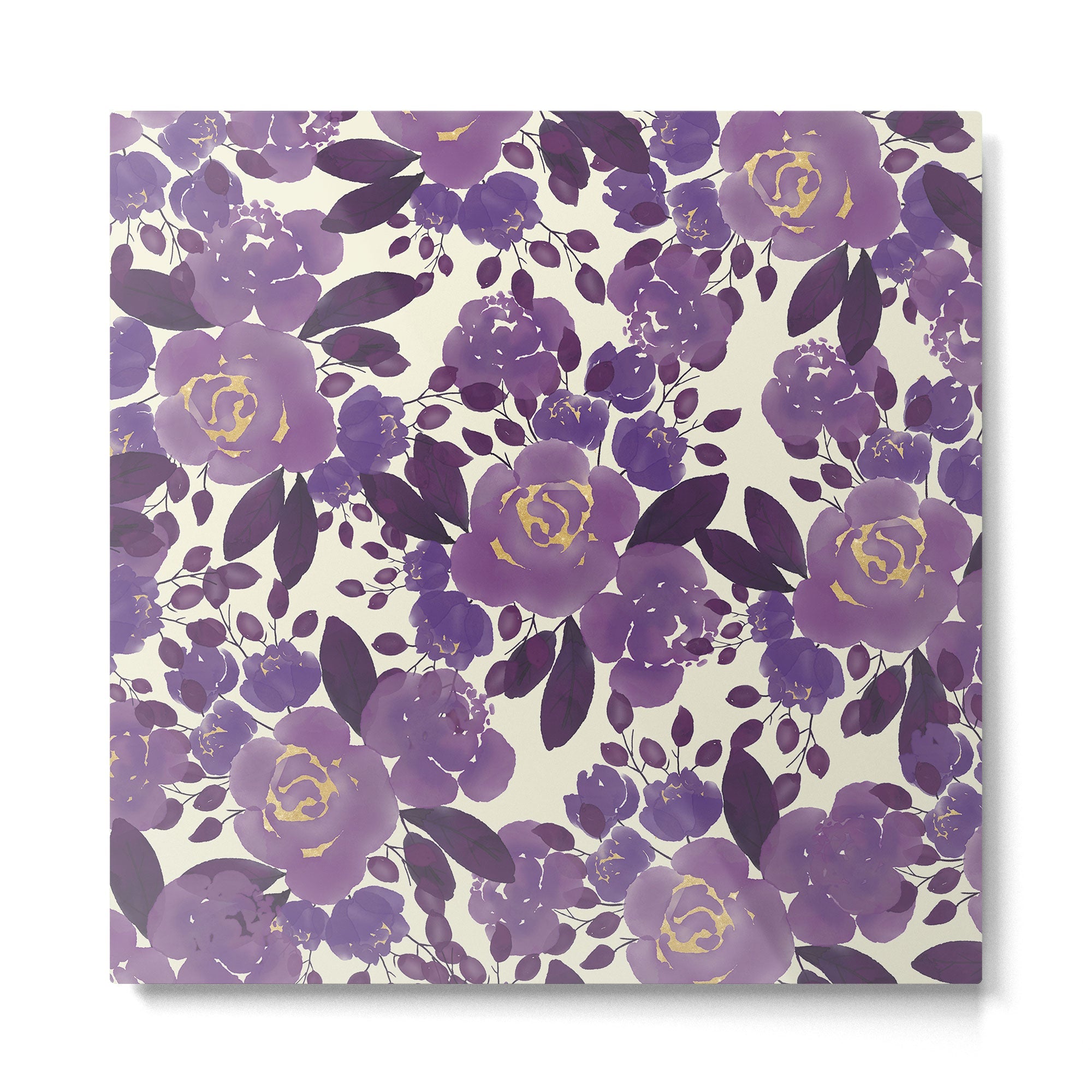 Elegant ivory gold lavender purple watercolor floral  Metal Print | TeksDecor