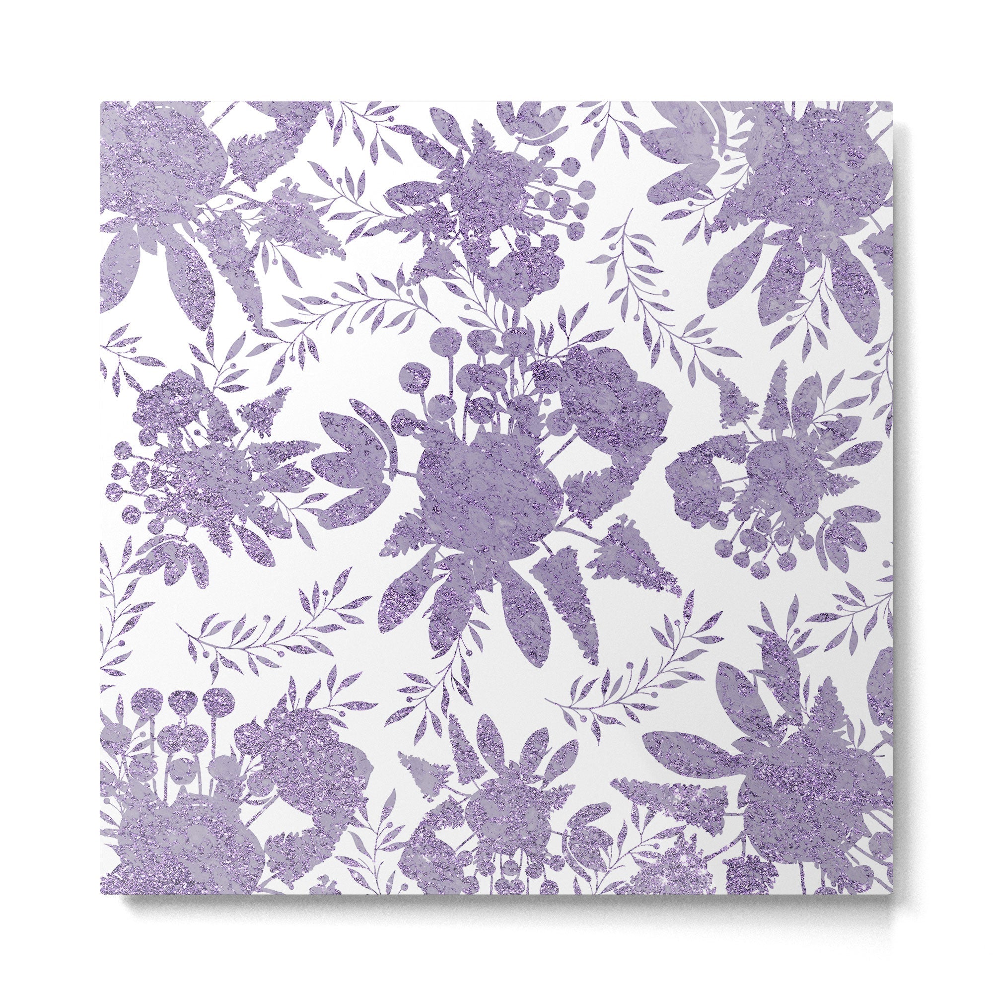 Elegant Lavender Purple White Glitter Floral Metal Print | TeksDecor