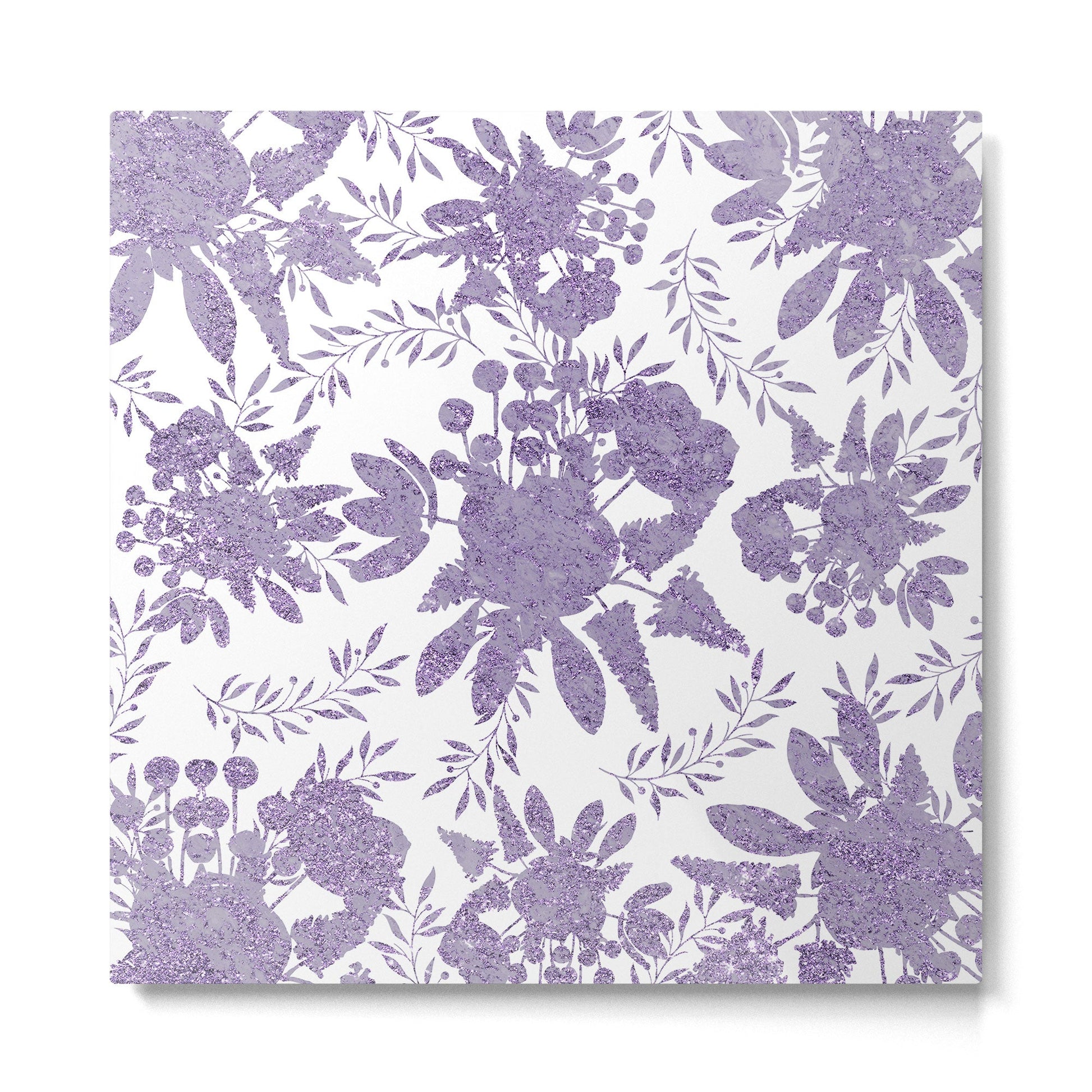Elegant Lavender Purple White Glitter Floral Metal Print | TeksDecor