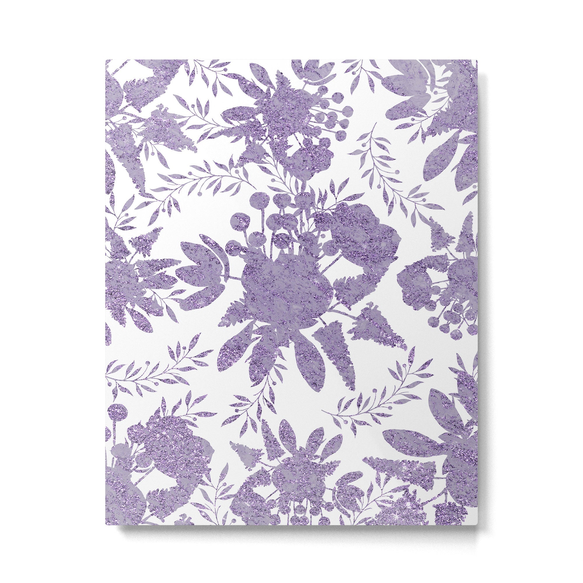 Elegant Lavender Purple White Glitter Floral Metal Print | TeksDecor