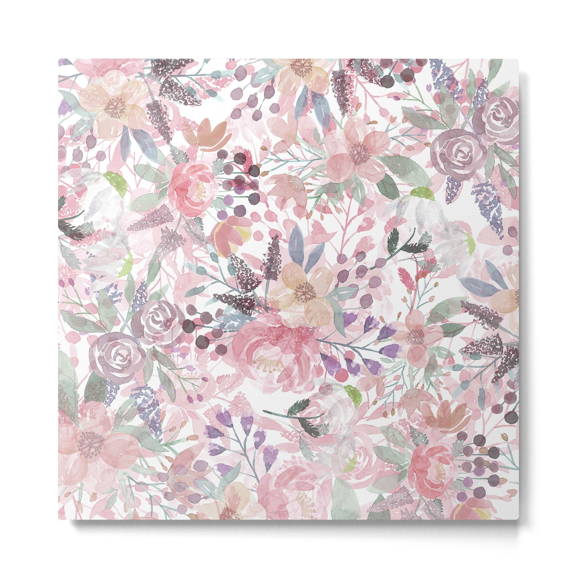 Pastel pink coral green watercolor flowers Metal Print | TeksDecor