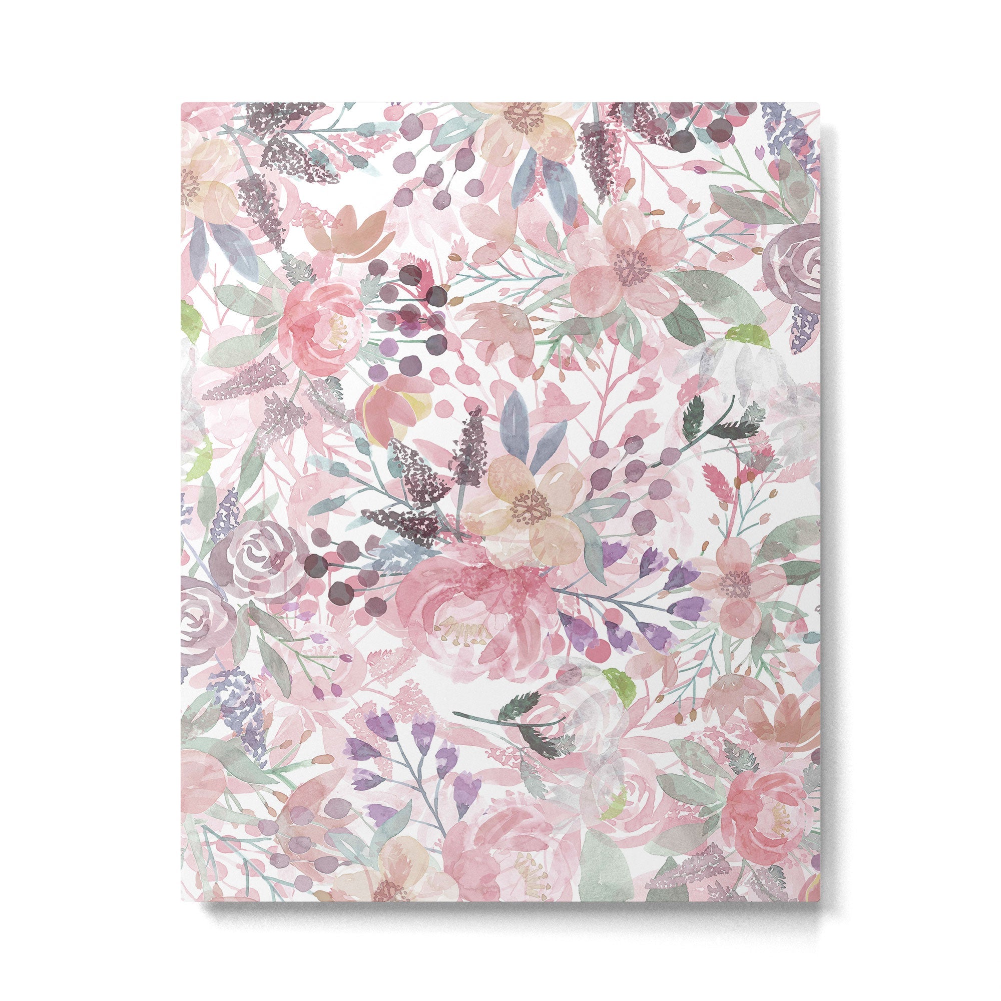 Pastel pink coral green watercolor flowers Metal Print | TeksDecor