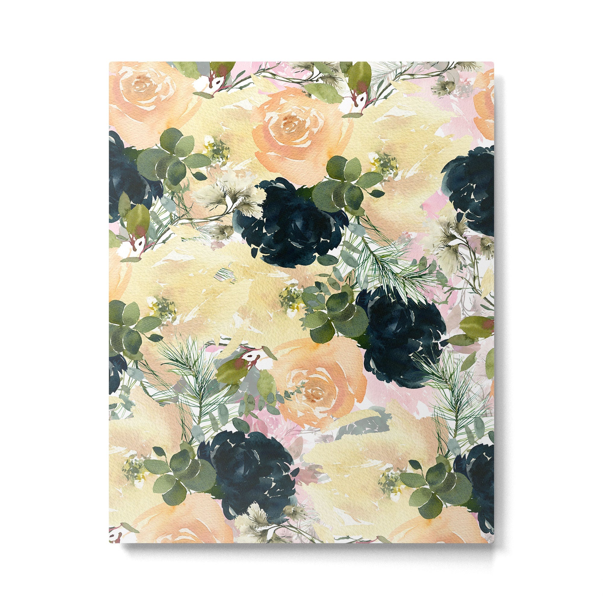 Watercolor navy blue ivory orange pink green floral Metal Print | TeksDecor