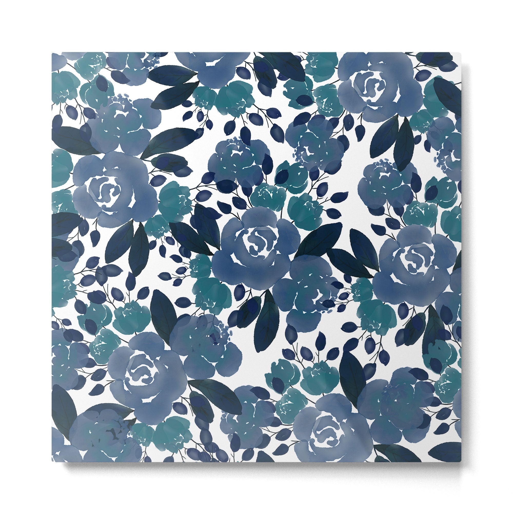 Watercolor navy blue mauve green blue roses flowers Metal Print | TeksDecor