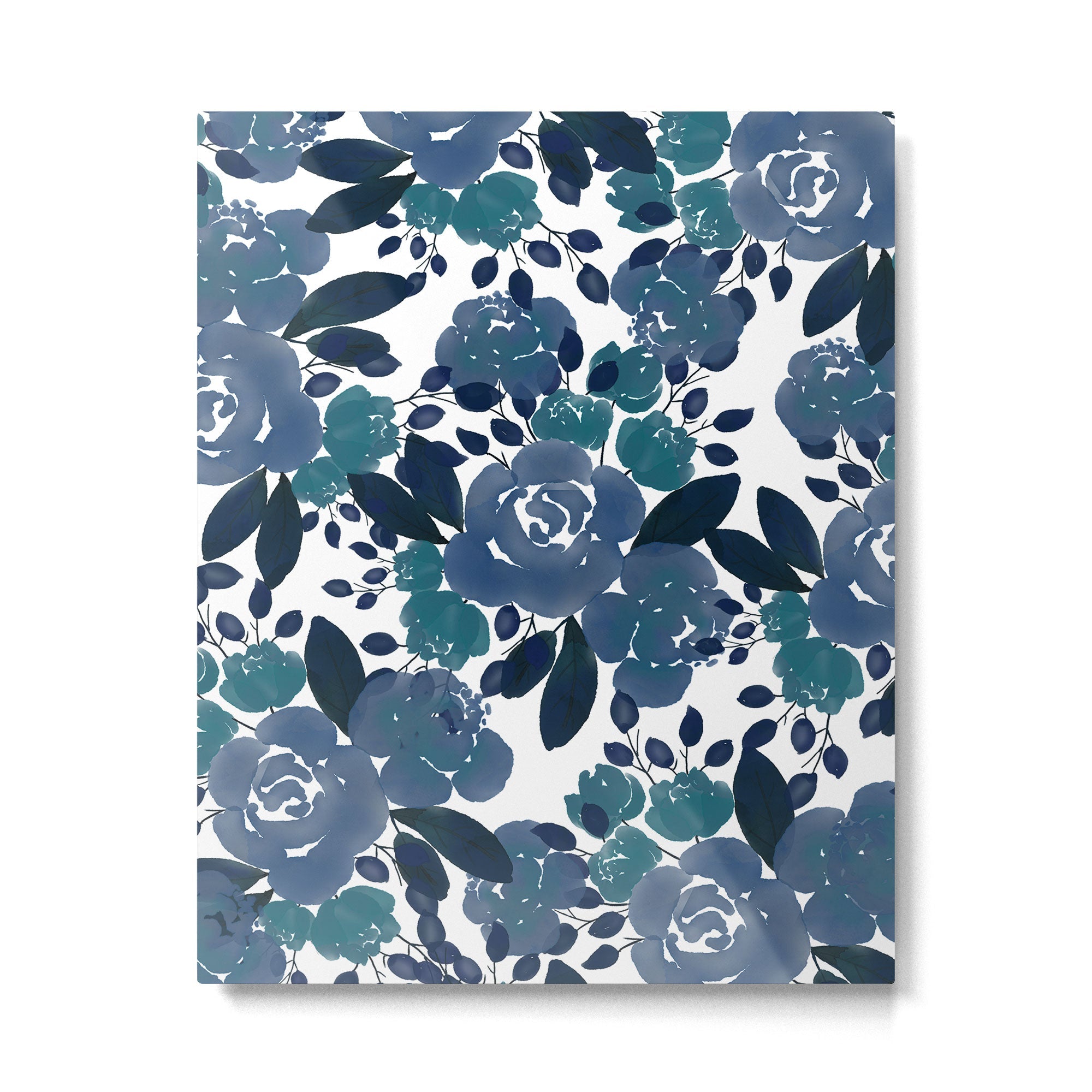 Watercolor navy blue mauve green blue roses flowers Metal Print | TeksDecor