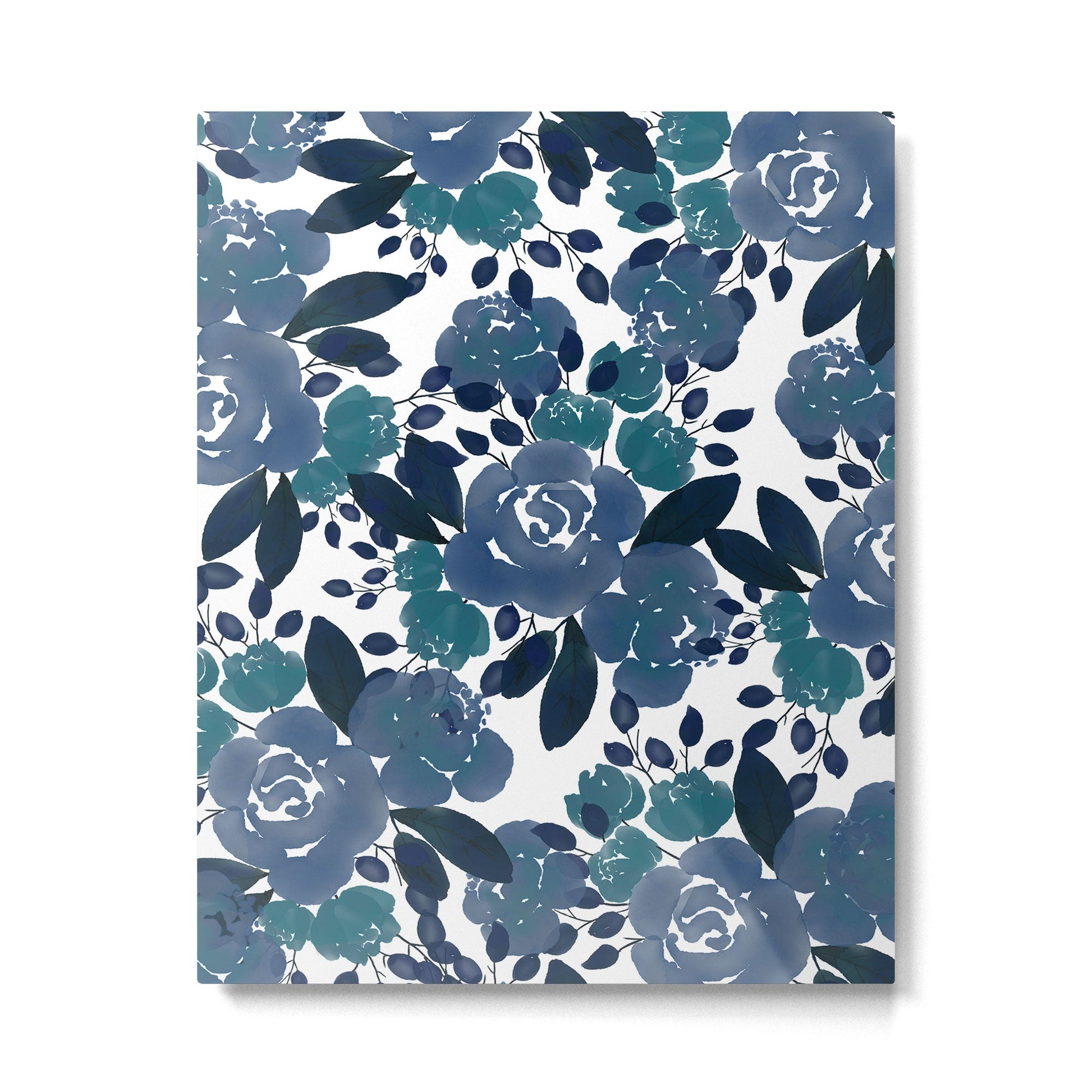 Watercolor navy blue mauve green blue roses flowers Metal Print | TeksDecor
